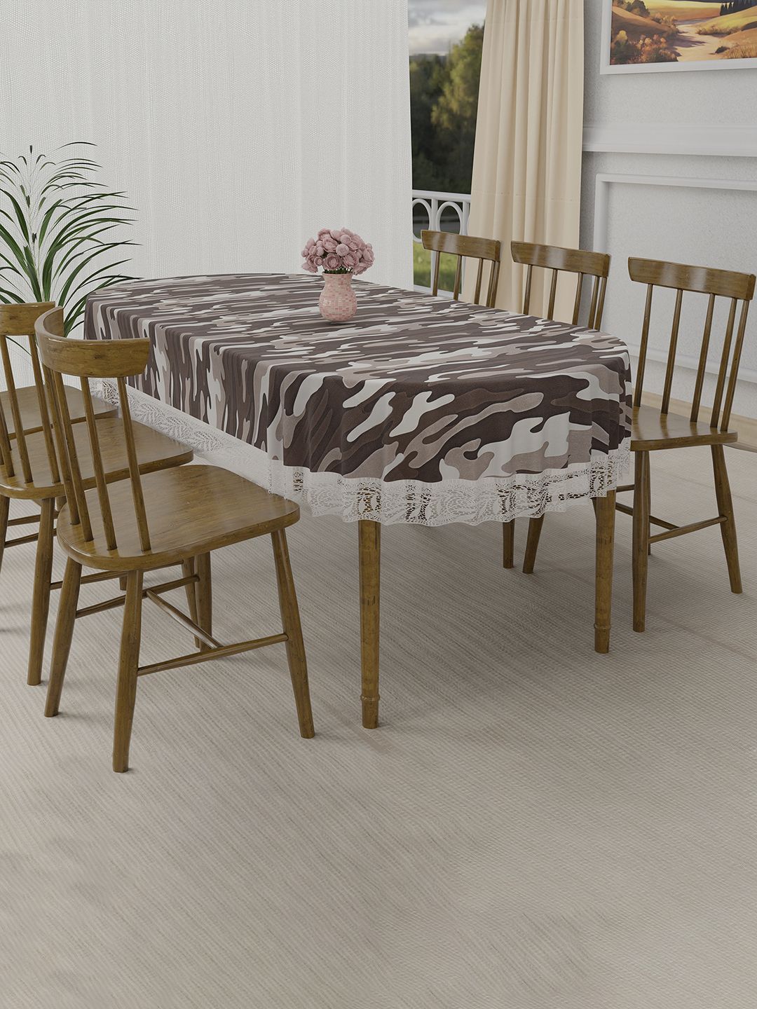 Kuber Industries Brown & Grey Printed Waterproof Oval 6-Seater Table Cover-picture-31