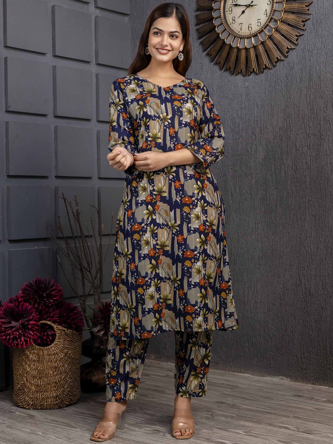 Moda Rapido Printed V Neck Top With Trousers Co-Ords Set-picture-33