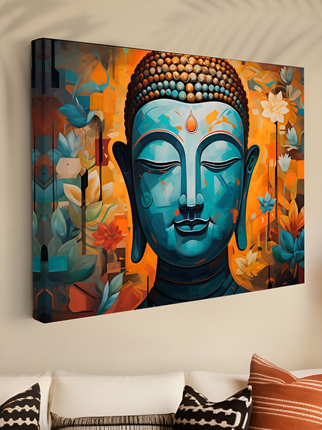 Myntra Elegant Homes Blue & Orange Lord Buddha Religious Canvas Wall Art-picture-11