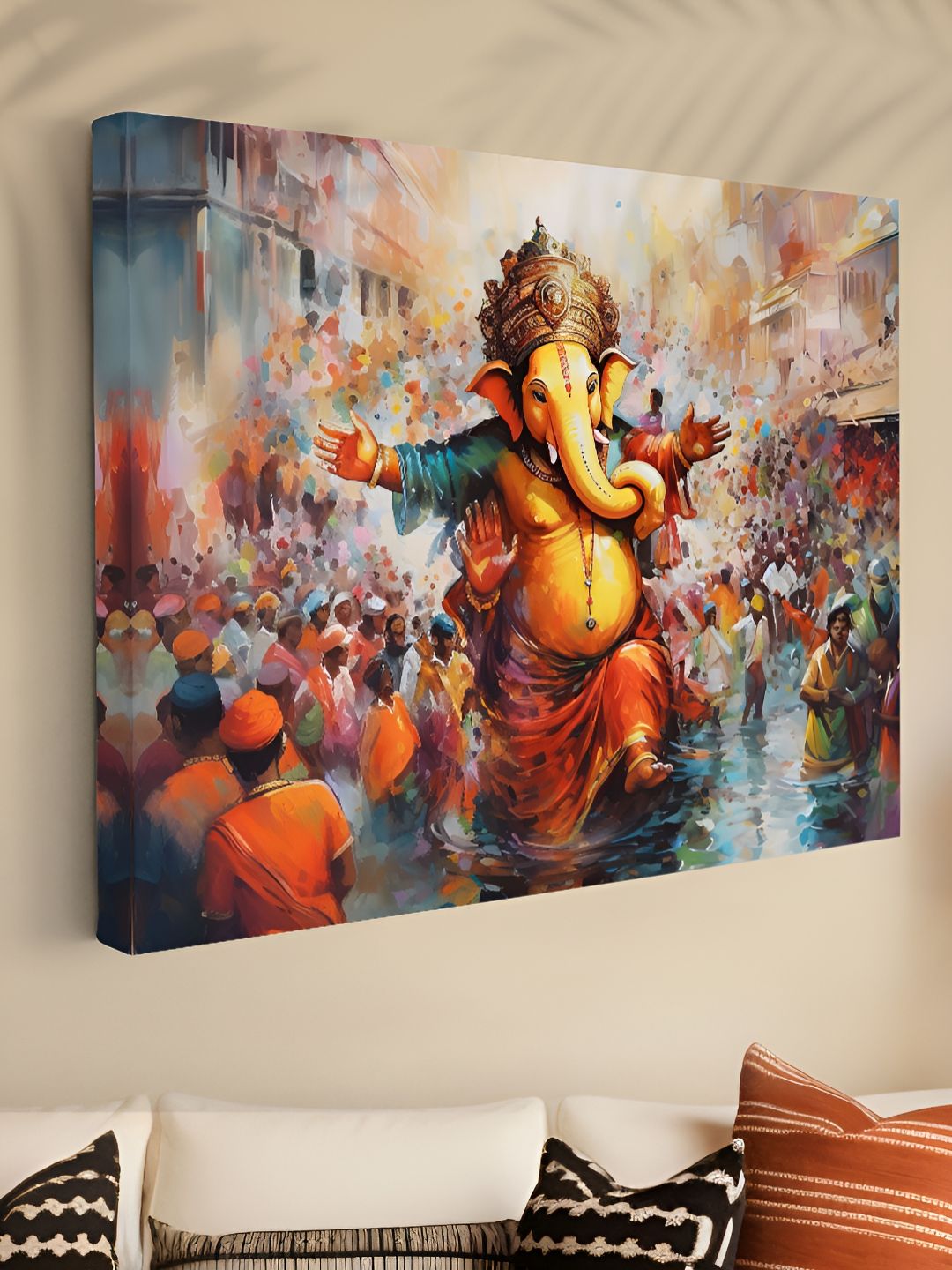 Aura Yellow & Orange Colored Lord Ganesh Printed Canvas Wall Art-image-41