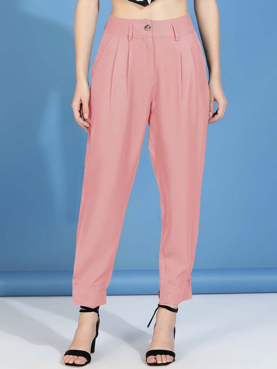 Stylecast X Kotty Women Solid Regular Fit Mid-Rise Pleated Cotton Button Pant Trousers-picture-30