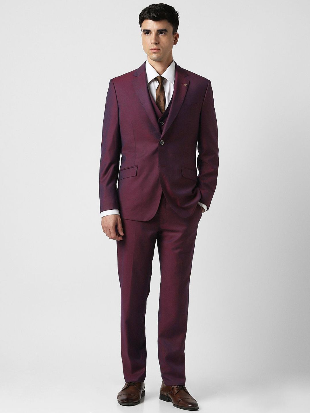 Van Heusen Textured Slim Fit Formal Three Piece Suit-image-43