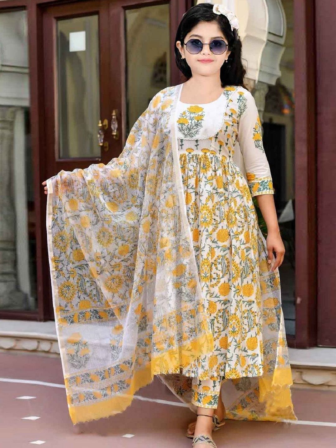 Vetrokart Girls Floral Printed Raw Silk Anarkali Kurta With Trousers And Dupatta-picture-49