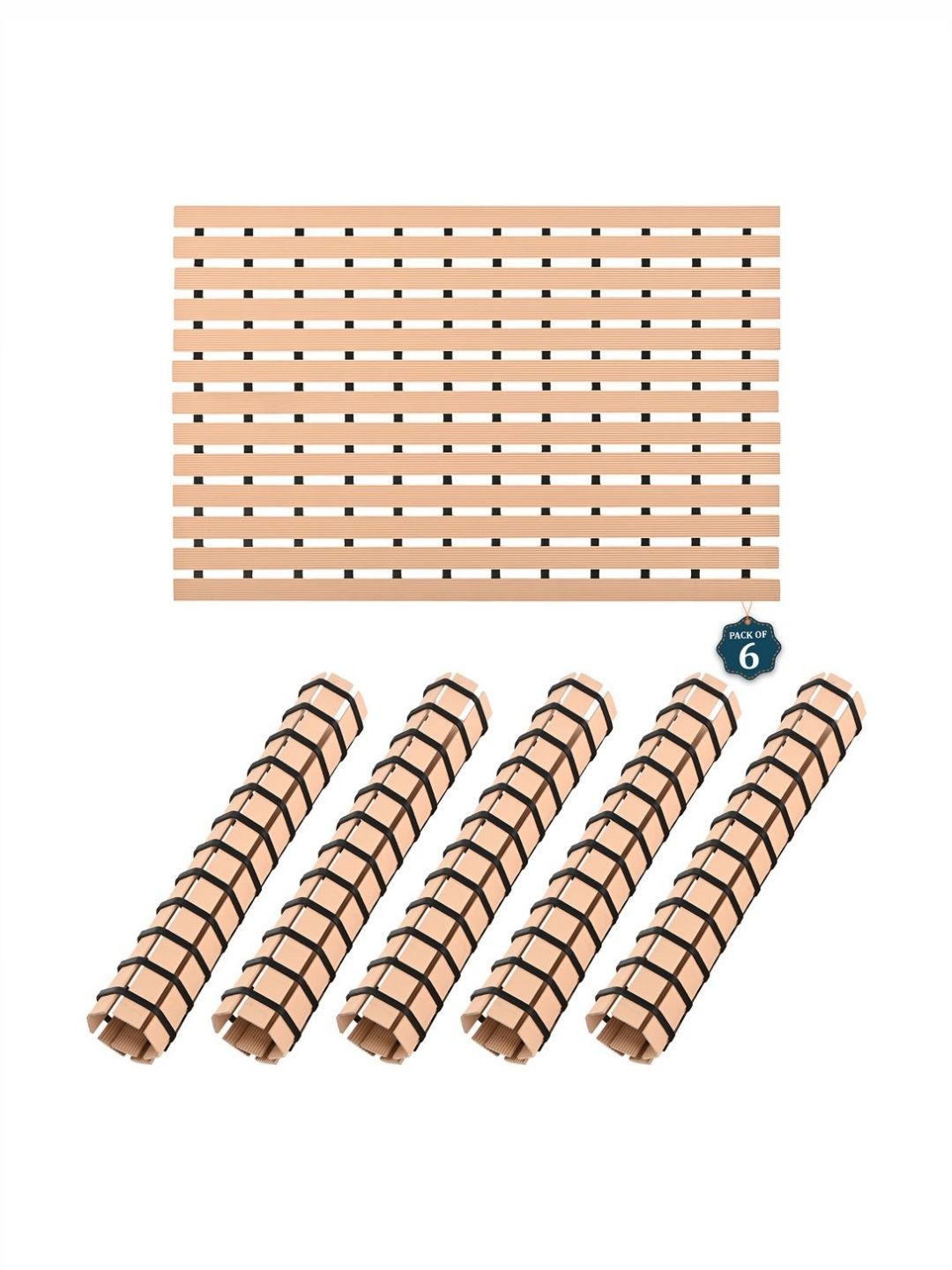 Aura 6-Pcs Beige & Black Colourblocked Printed 110 GSM Plastic Bath Rugs-picture-28
