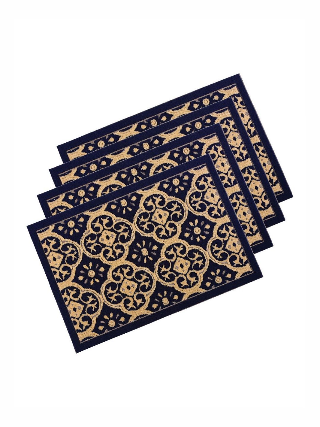 Aura 4-Pcs Brown & Blue Jacquard-Printed Anti-Skid Doormat-picture-31