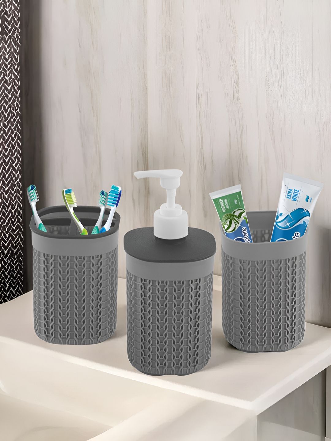 Aura Grey 3 piece Solid Plastic Soap Dispenser-image-29
