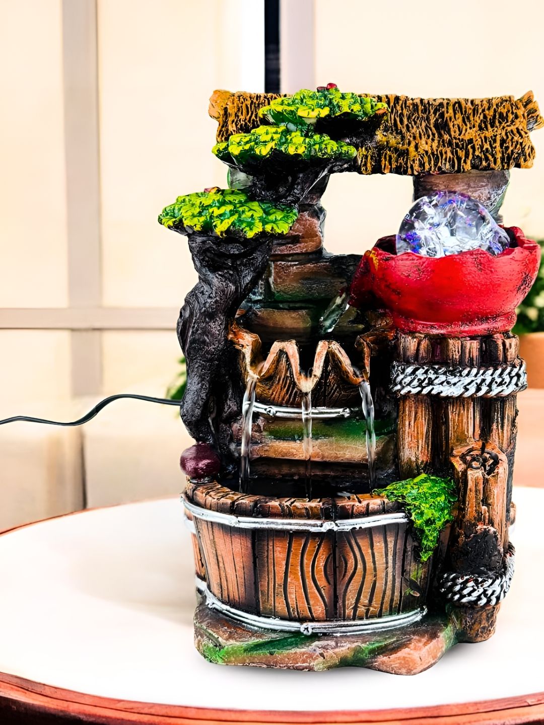Go Hooked Polyresin Waterfall Fountain with LED Lights & Adjustable Speed Control-picture-36