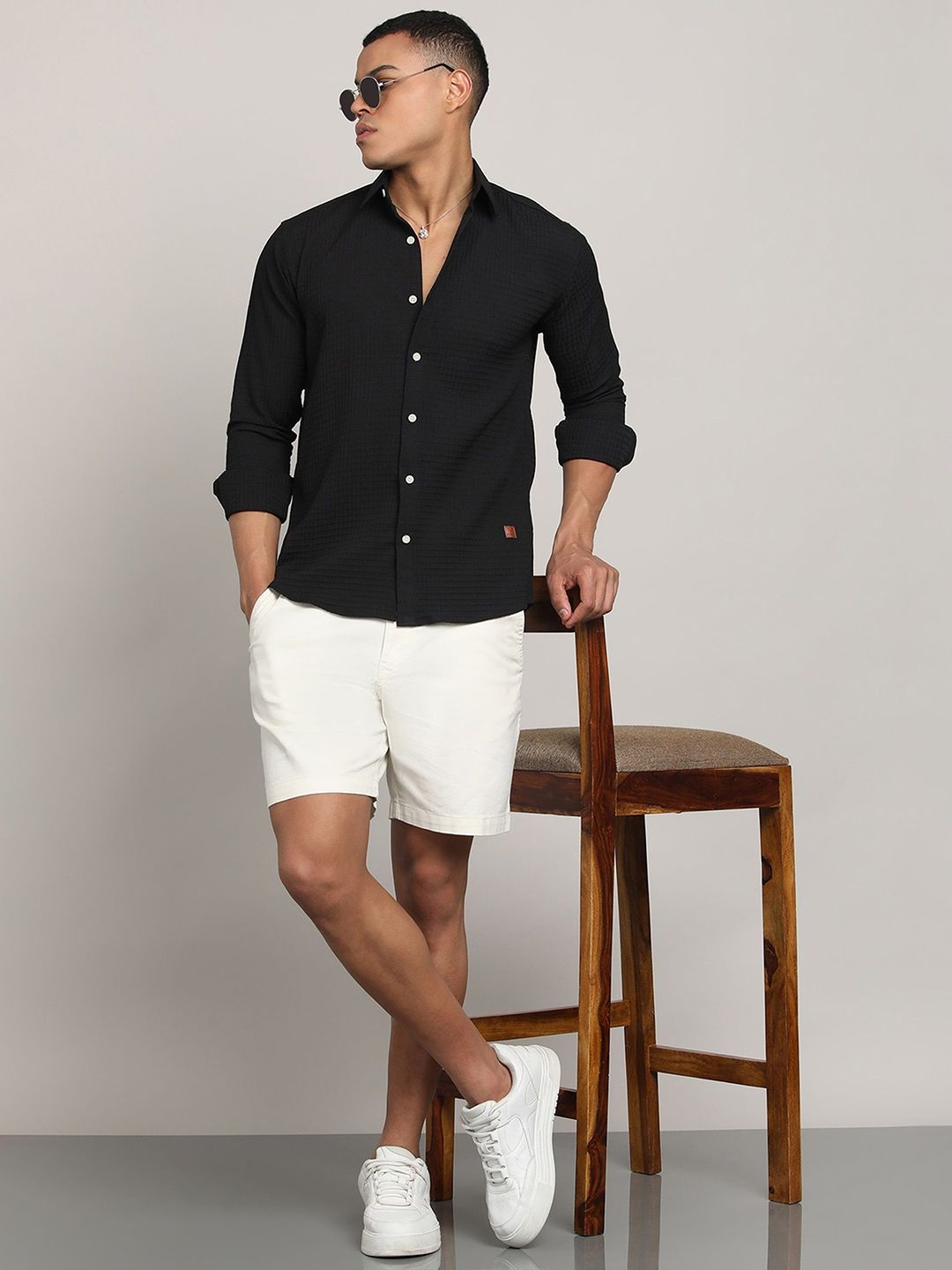 FUBAR Slim Fit Checked Spread Collar Casual Shirt-image-13