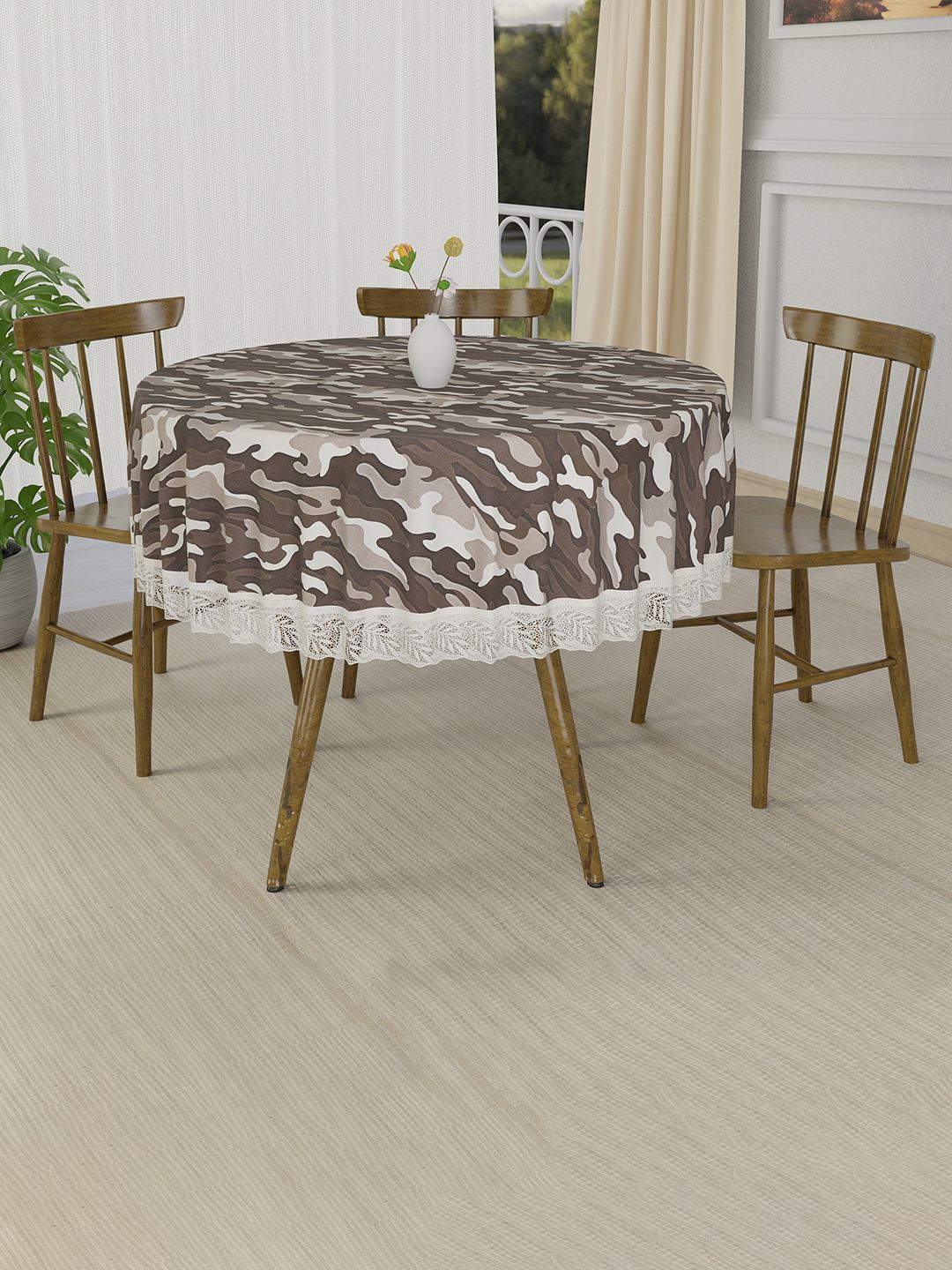 Kuber Industries Brown Waterproof Plastic Round 4-Seater Table Cover-picture-32