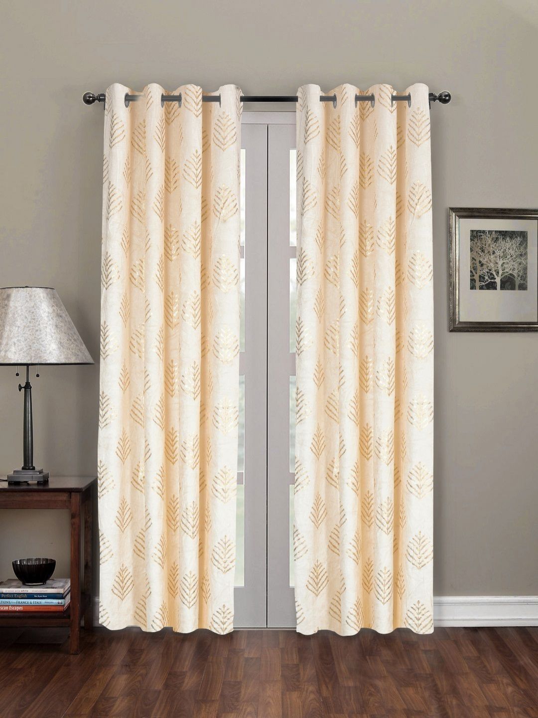 Myntra Elegant Homes Cream 2 Pieces Floral Printed Room Darkening Door Curtain-picture-31