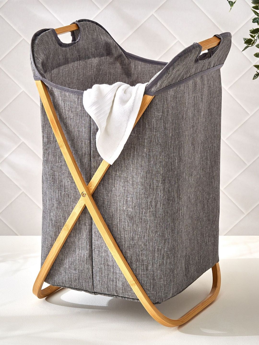 Home Centre Grey and Brown Regan Oxford Laundry Hamper-picture-55