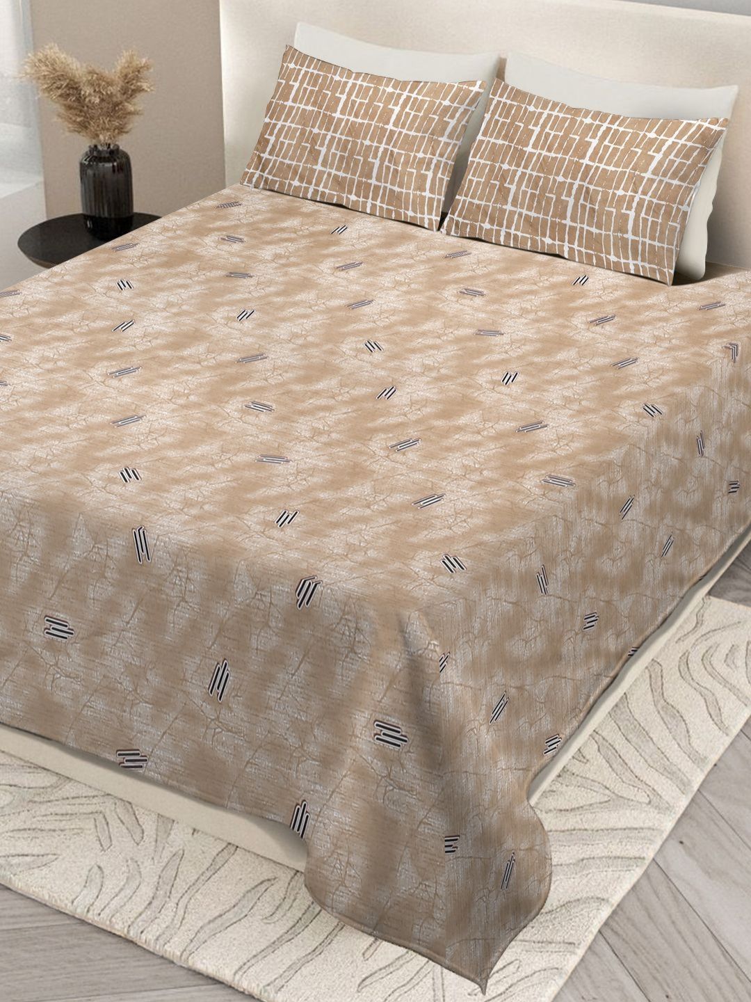 Nivasam Pindrop Beige & Brown Printed 200 TC King Bedsheet Set 2.28m x 2.54m-picture-39