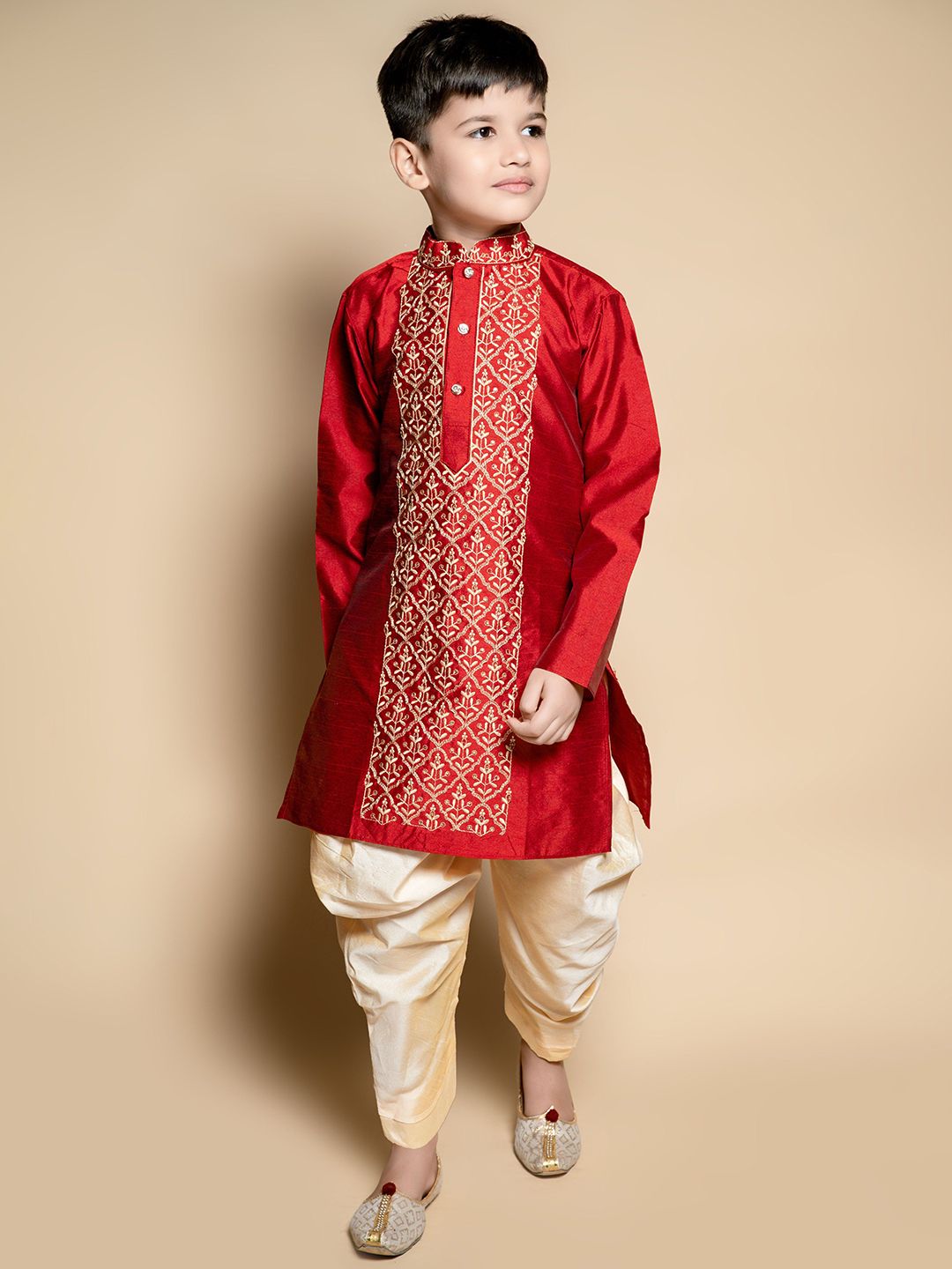 AHLAN APPARELS Boys Embroidered Regular Thread Work Dupion Silk Kurta with Patiala &-picture-25