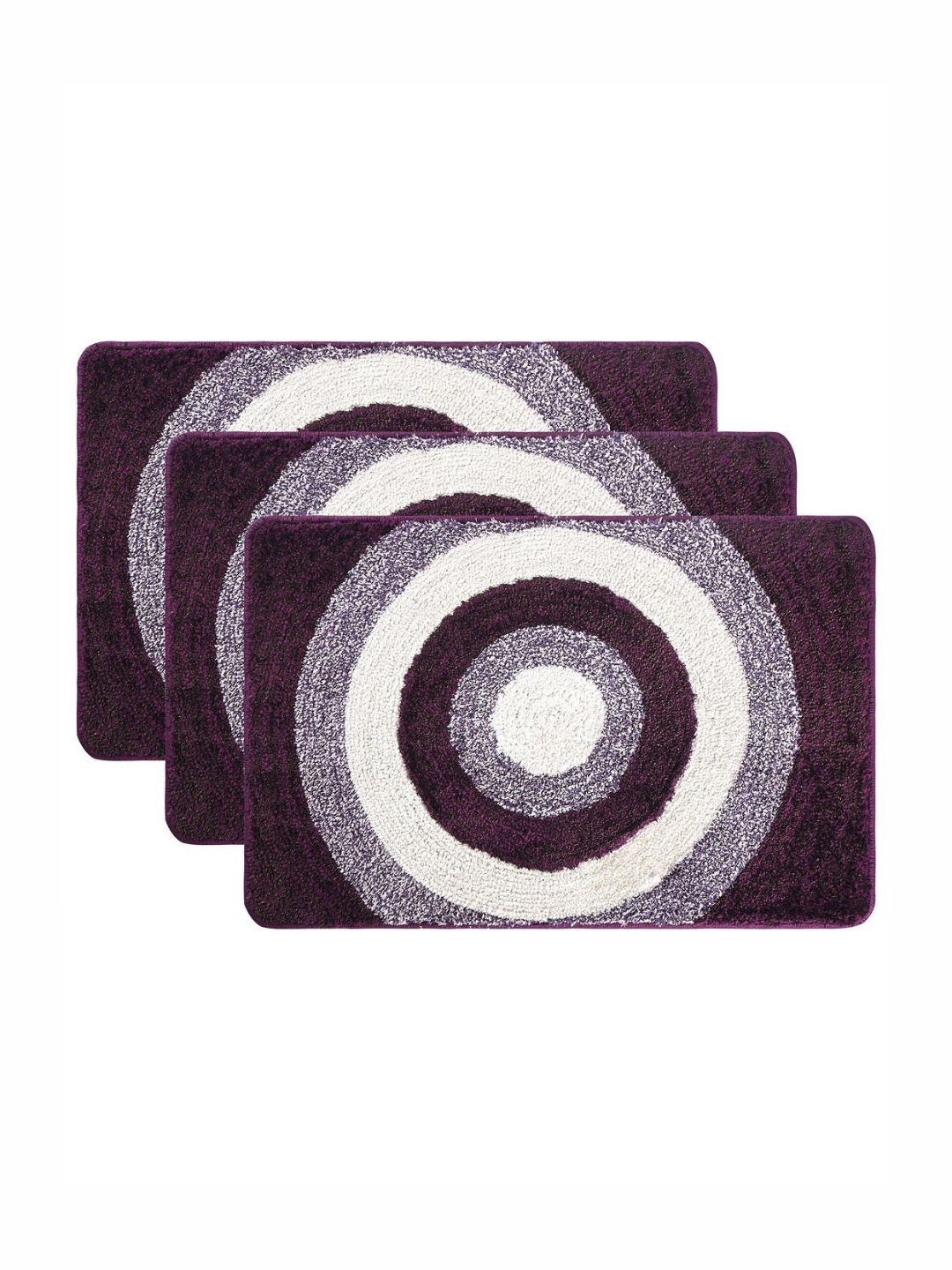 Aura 3-Pcs Violet & Cream-Colored Printed Anti-Skid Bath Rugs-picture-12