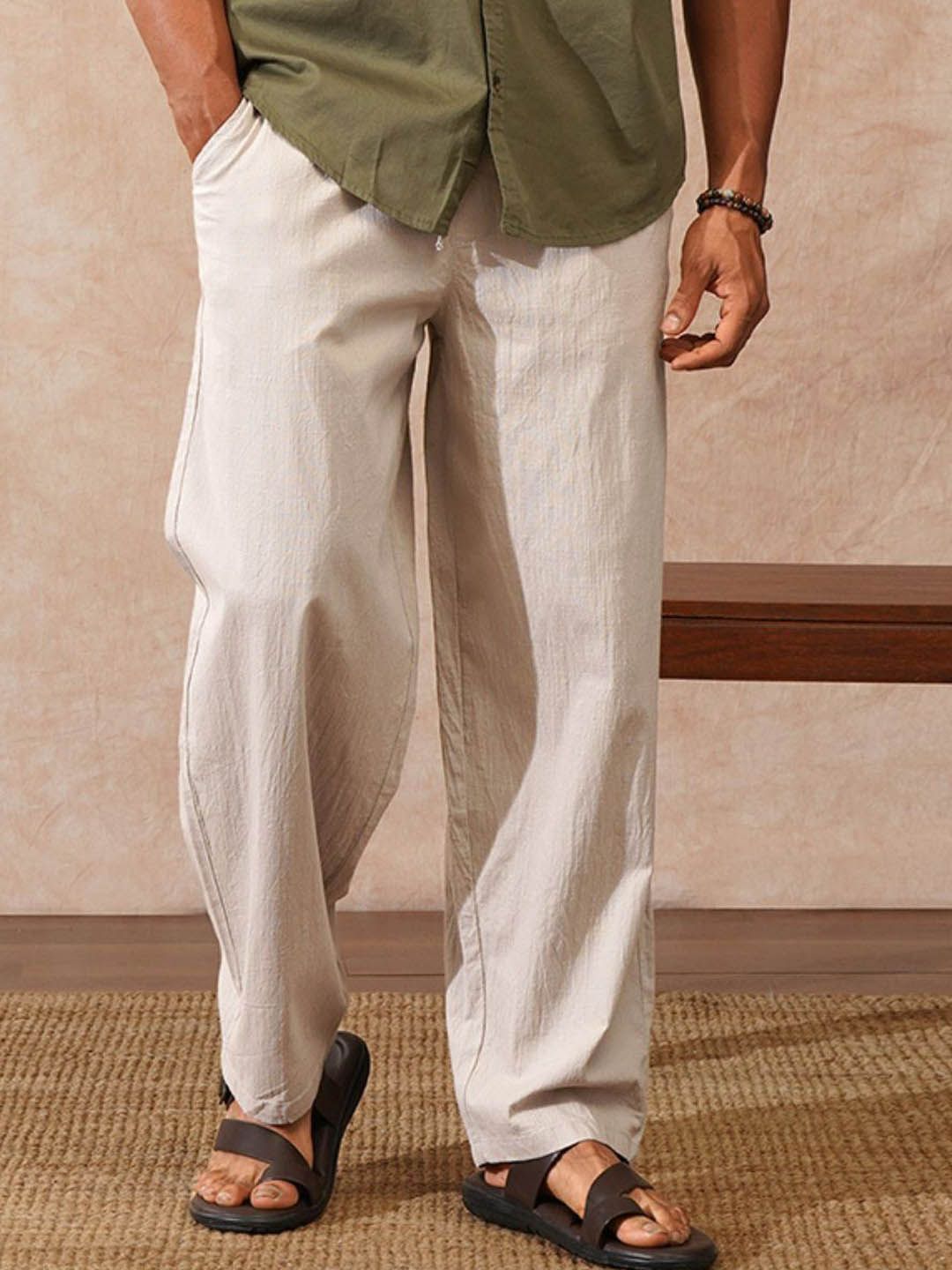 WROGN Men Textured Loose Fit Trousers-picture-24