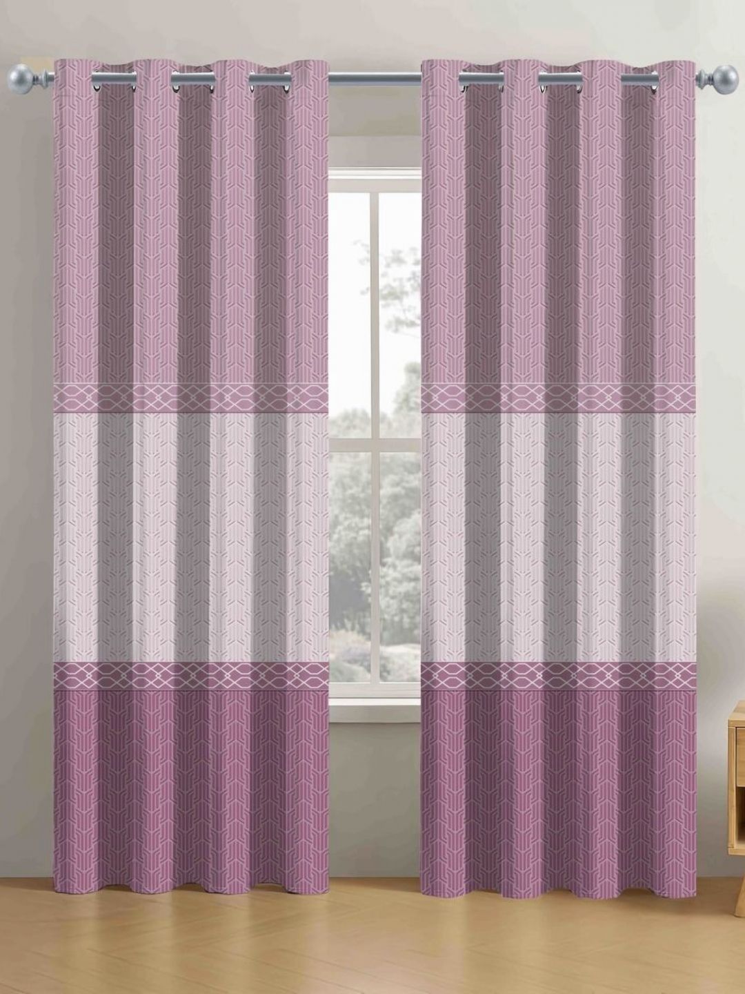myntra elegant homes Aura Pink & Grey Set of 2 Geometric Long Door Curtain-picture-14