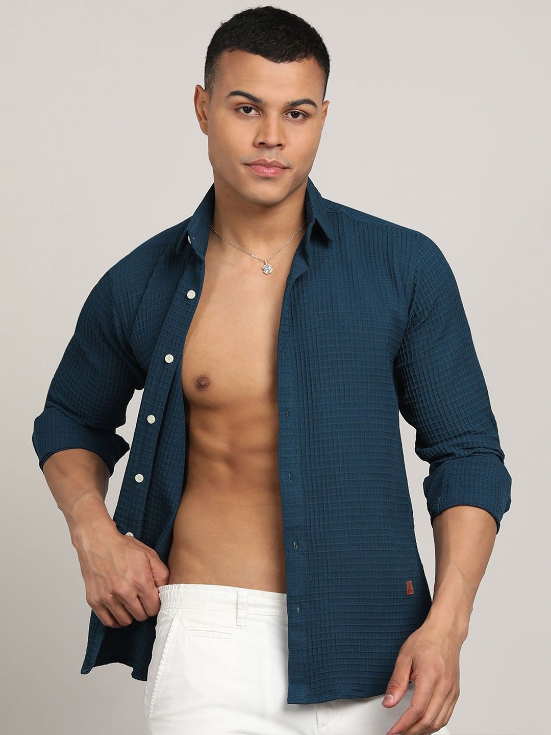 FUBAR Slim Fit Textured Spread Collar Casual Shirt-picture-27
