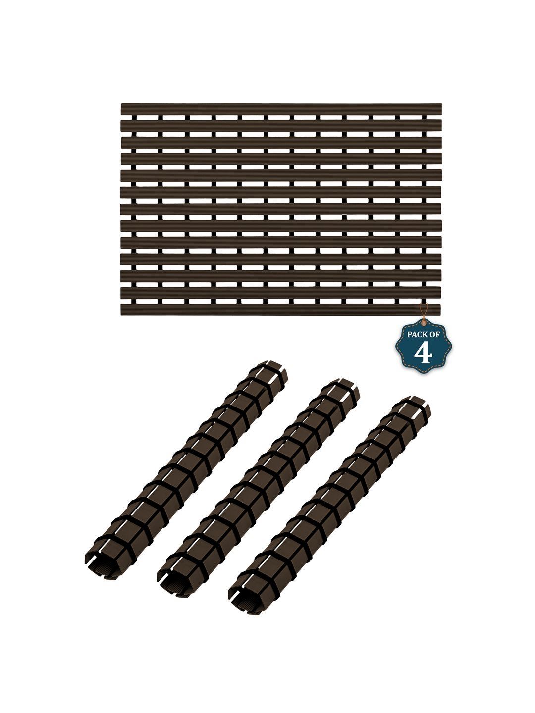 Aura 4-Pcs Brown & Black Textured 110 GSM Bath Rugs-picture-26