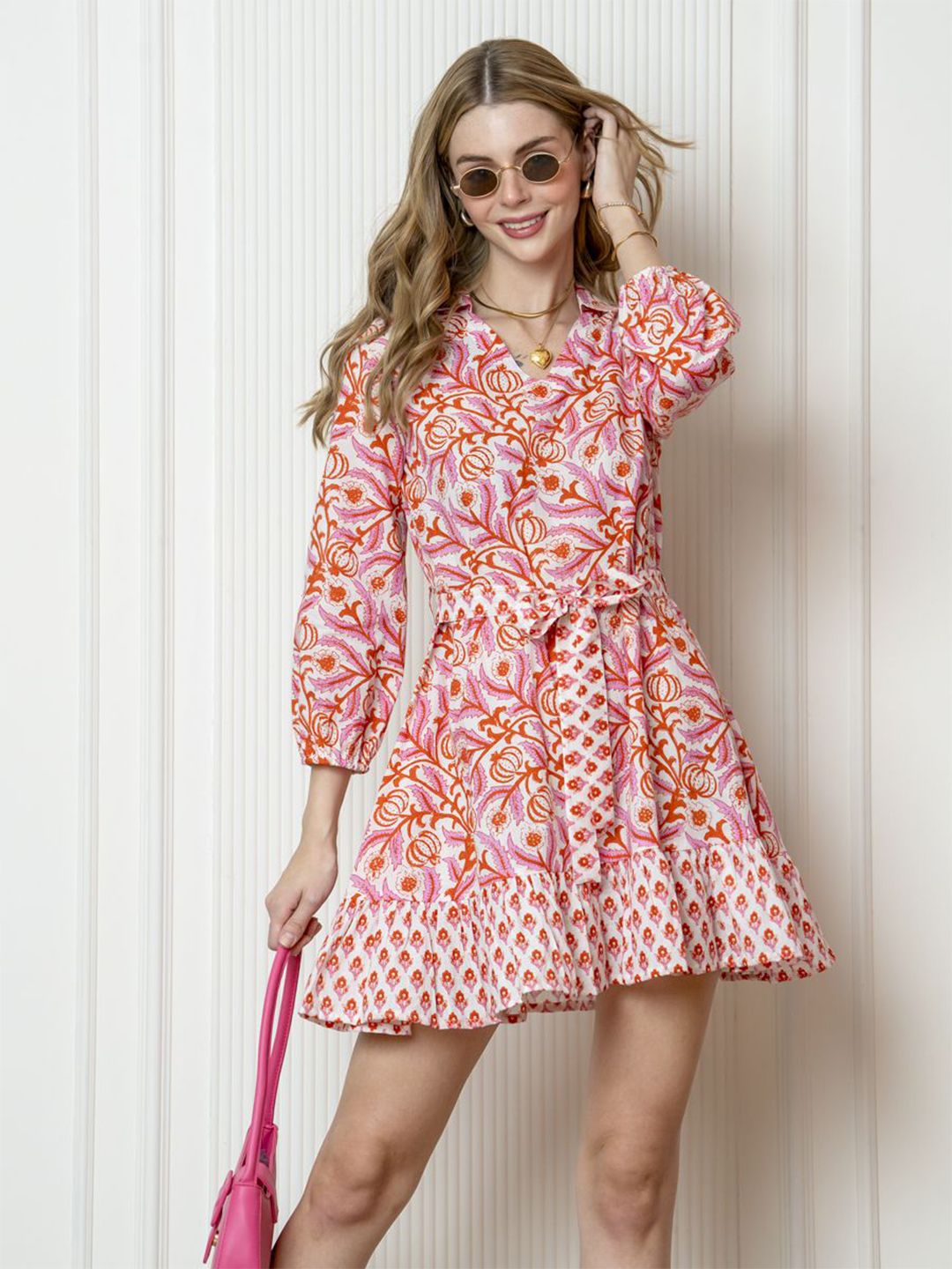Zenava by Myntra Women Ethnic Motifs Printed Tie-Ups Cotton A-Line Dress