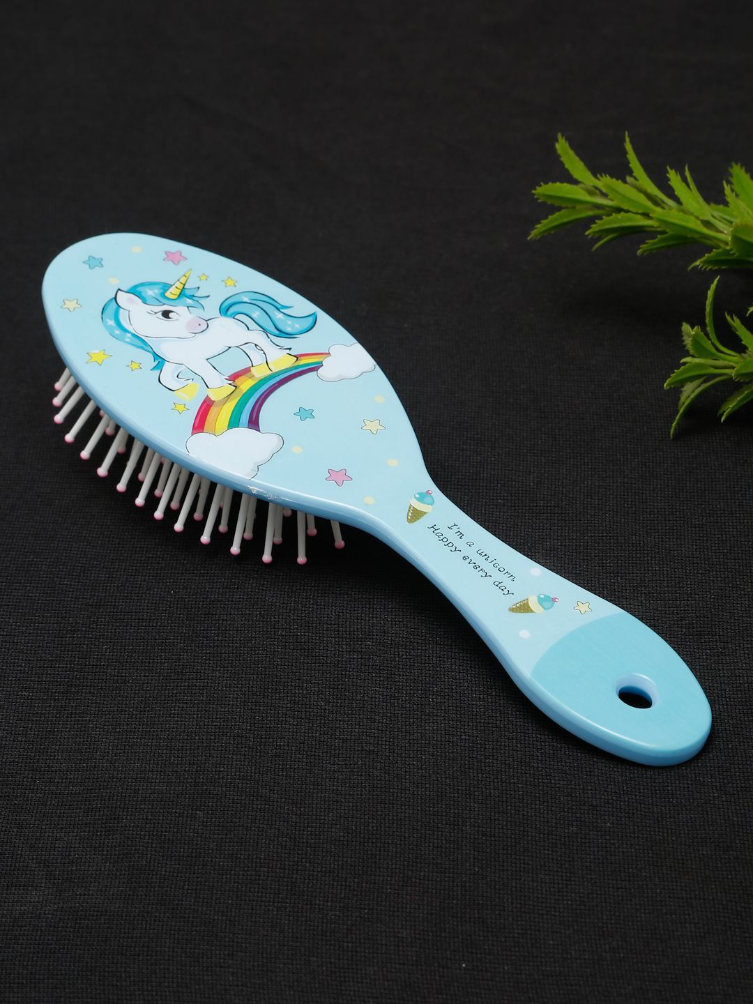 Stoln Unicorn Printed Oval Shaped Hair Brush- Skyblue