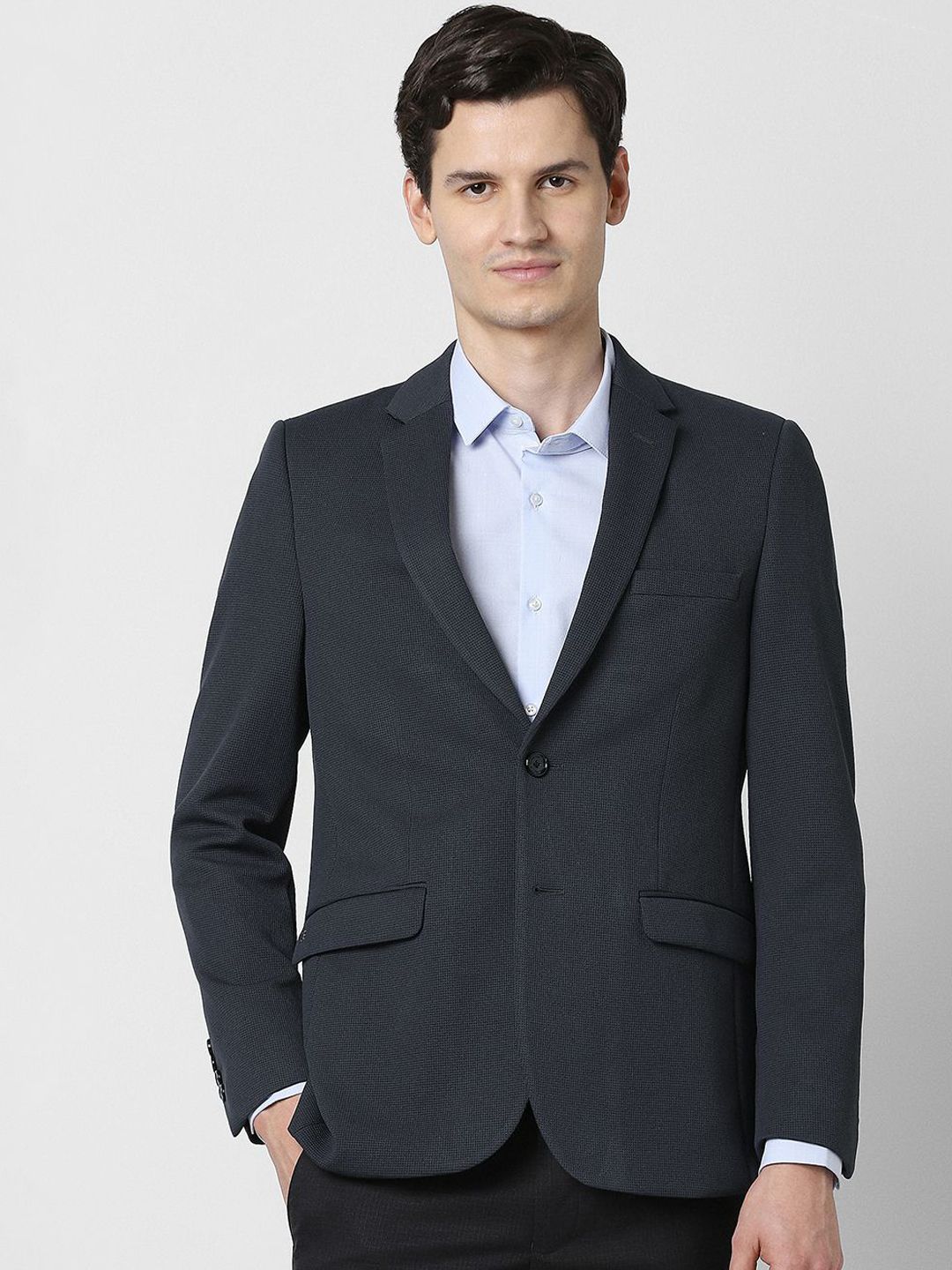 Peter England Elite Self Designed Notched Lapel Collar Slim-Fit Single Breasted Blazer-picture-13