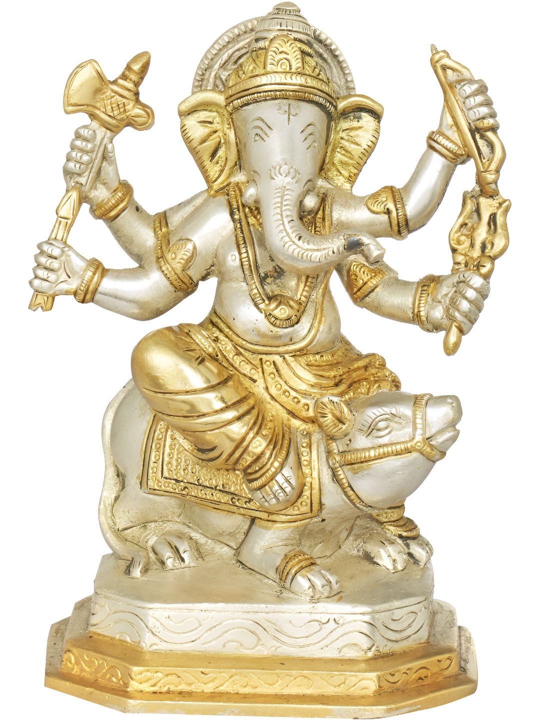 Exotic India Gold Toned & Silver Toned Lord Ganesha Religious Brass Idol Showpiece-picture-29