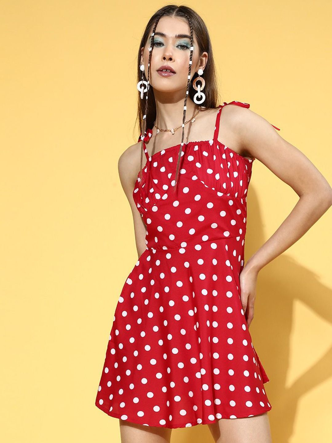Moda Rapido Women Polka Dot Printed Crepe A-Line Dress-picture-32