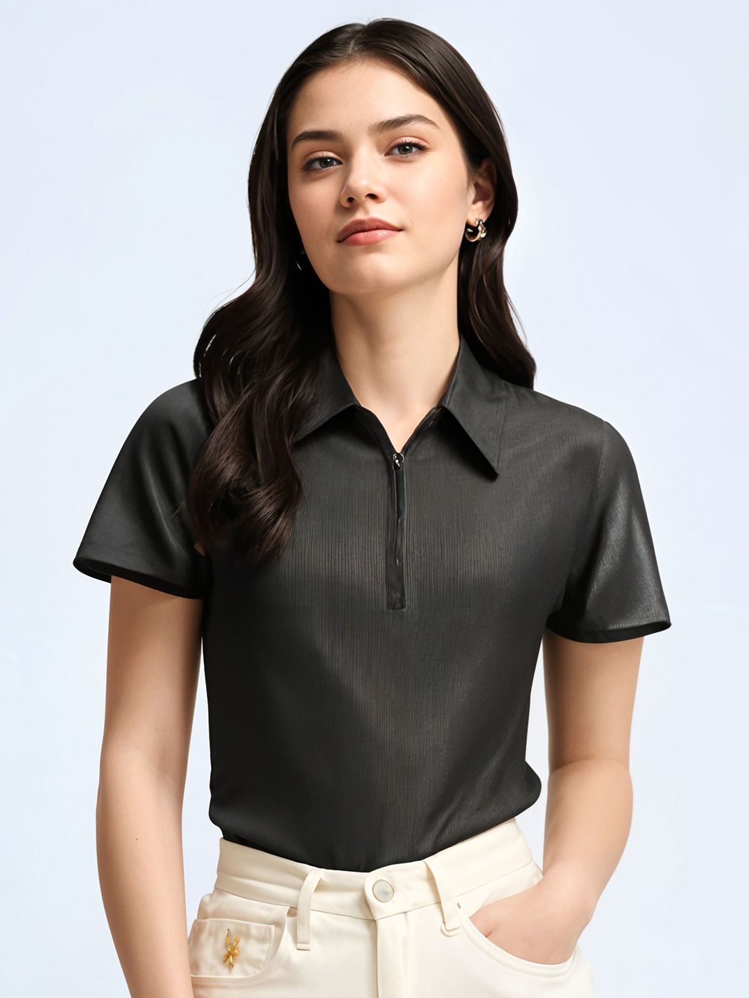 MACK JONNEY Women Solid Polo Collar Cotton T-shirt-picture-36