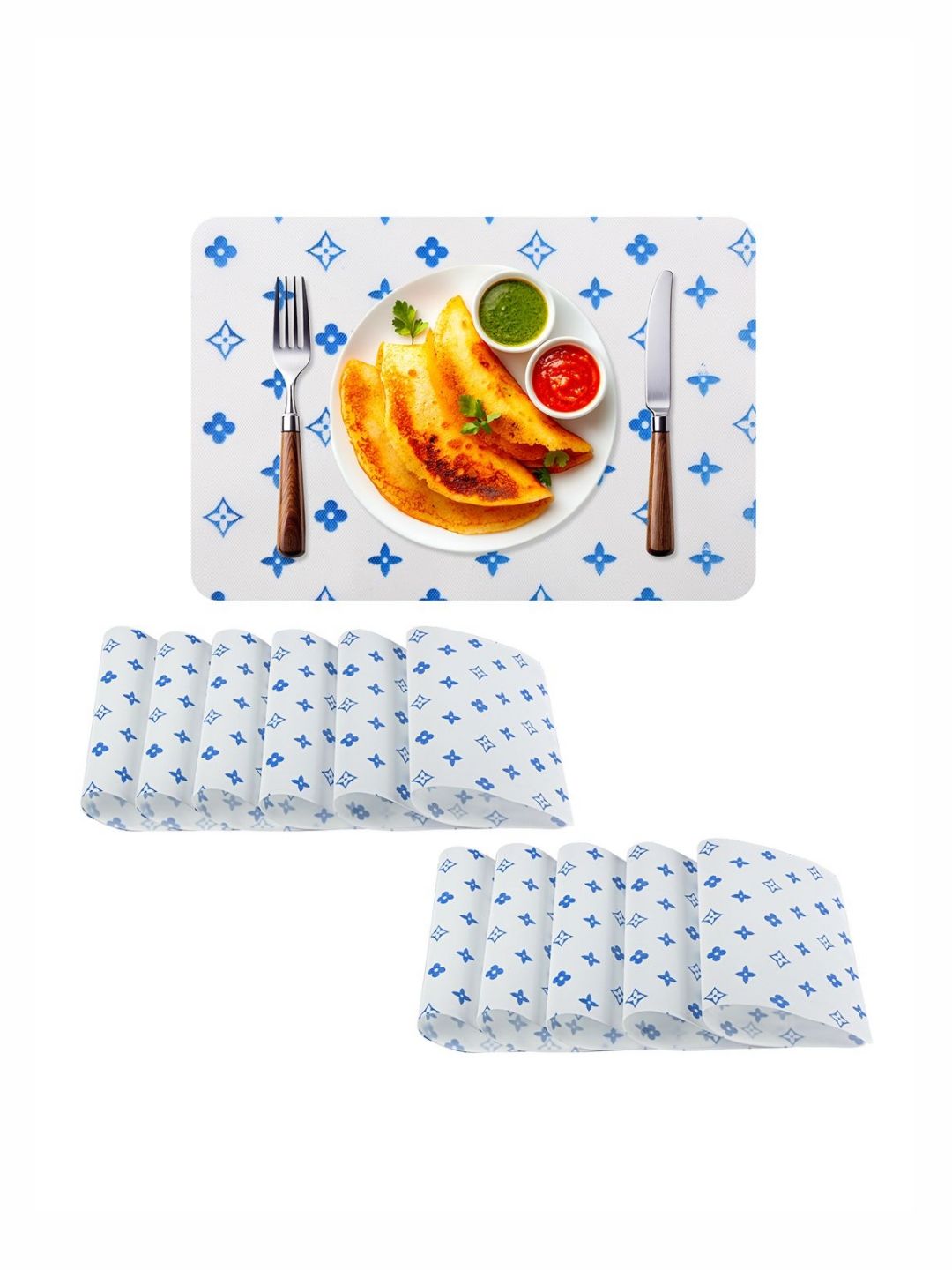 Aura 12-Pcs Blue & White Printed Table Placemats-picture-30