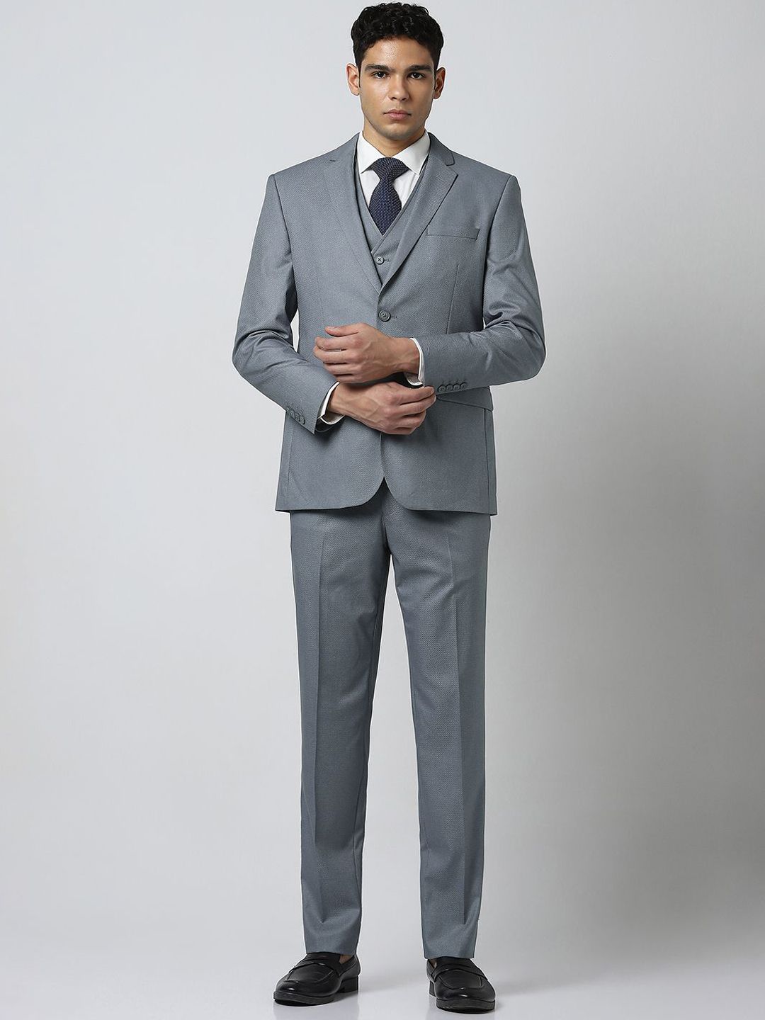 Van Heusen Textured Slim Fit Single Breasted Notched Collar 3-Piece Suit-picture-21
