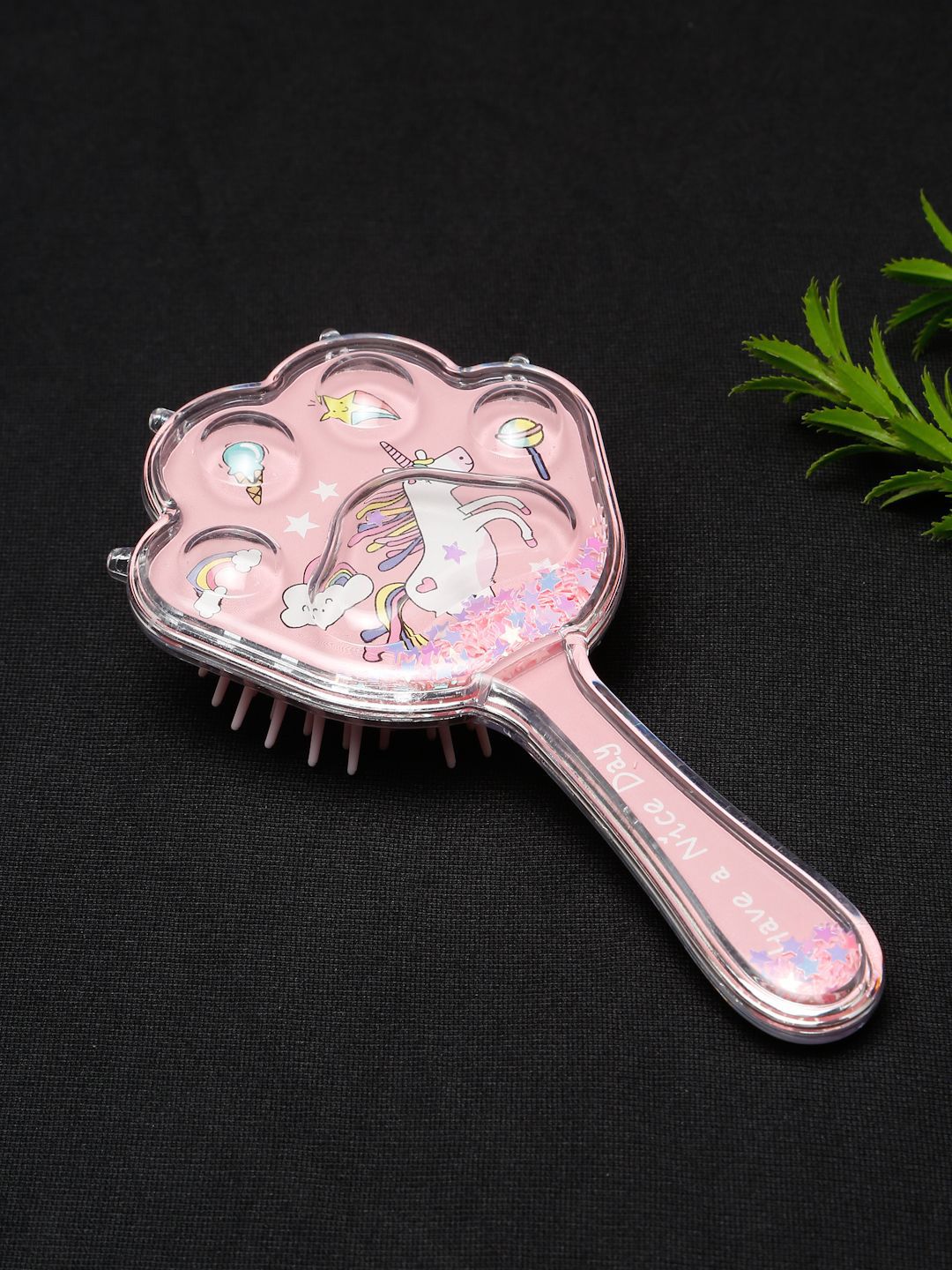 Stoln Unicorn Theme With Star Glittery Hair Brush- Peach
