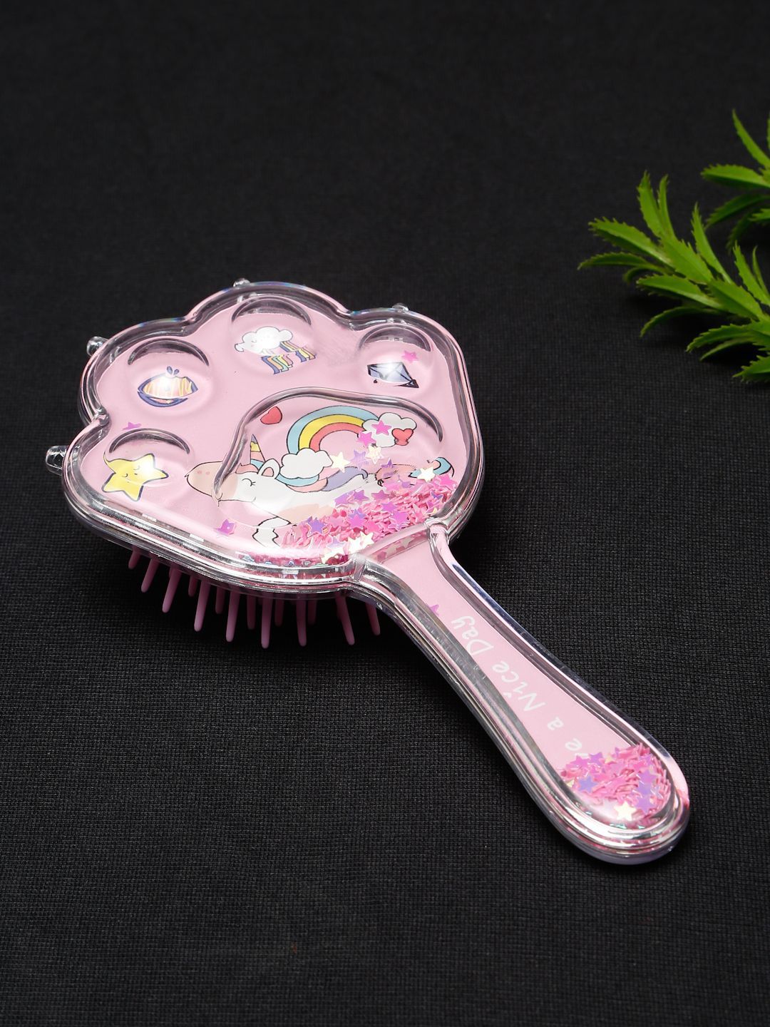 Stoln Unicorn Theme With Star Glittery Hair Brush- Pink