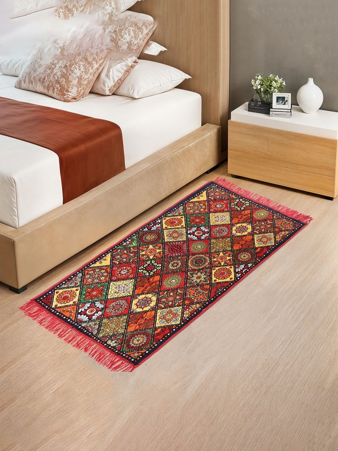Myntra Elegant Homes Red Floral Cotton Carpet-picture-58