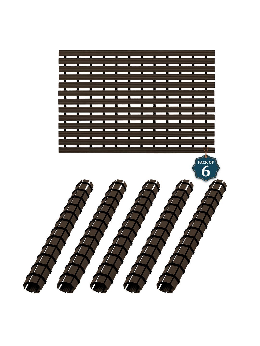 Aura 6-Pcs Brown & Black Textured 110 GSM Plastic Bath Rugs-picture-29