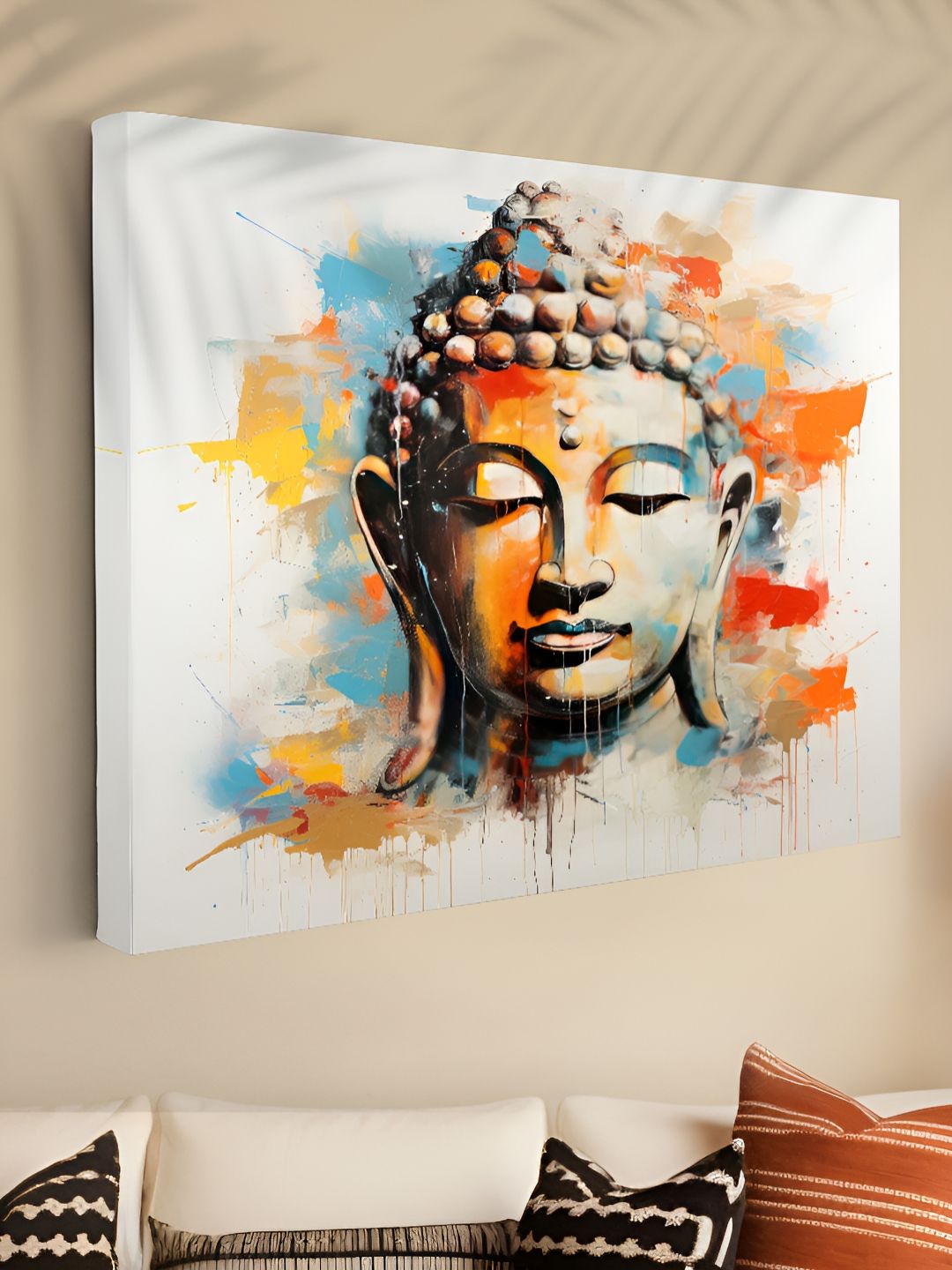 Aura Brown & Orange Colored Buddha Printed Canvas Wall Art-picture-30