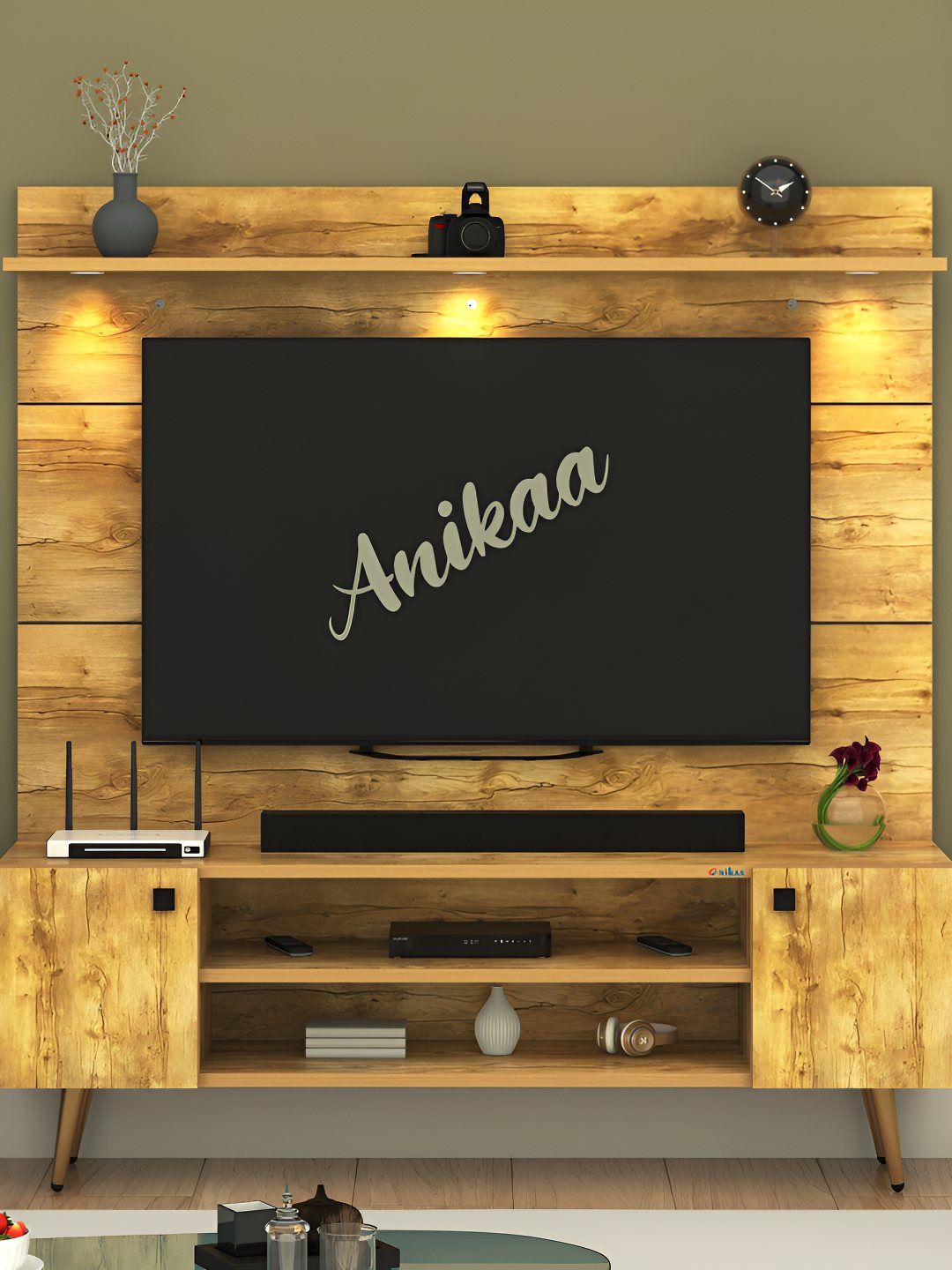 ANIKAA Brown Particle Wood Zenith Floor Standing TV Entertainment Unit