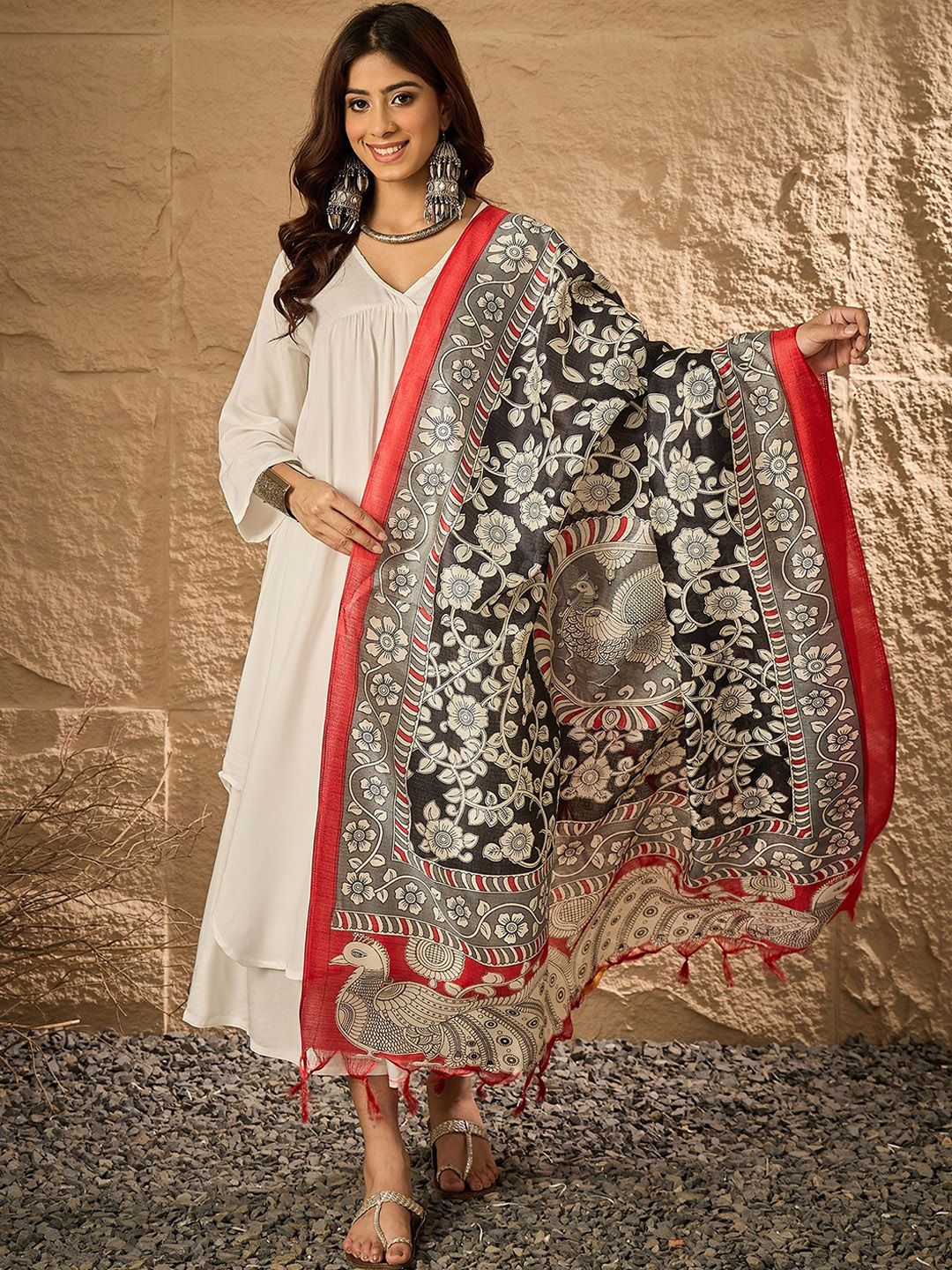 InWeave Women Ethnic Motifs A-Line Kurta with Palazzos & Printed Dupatta