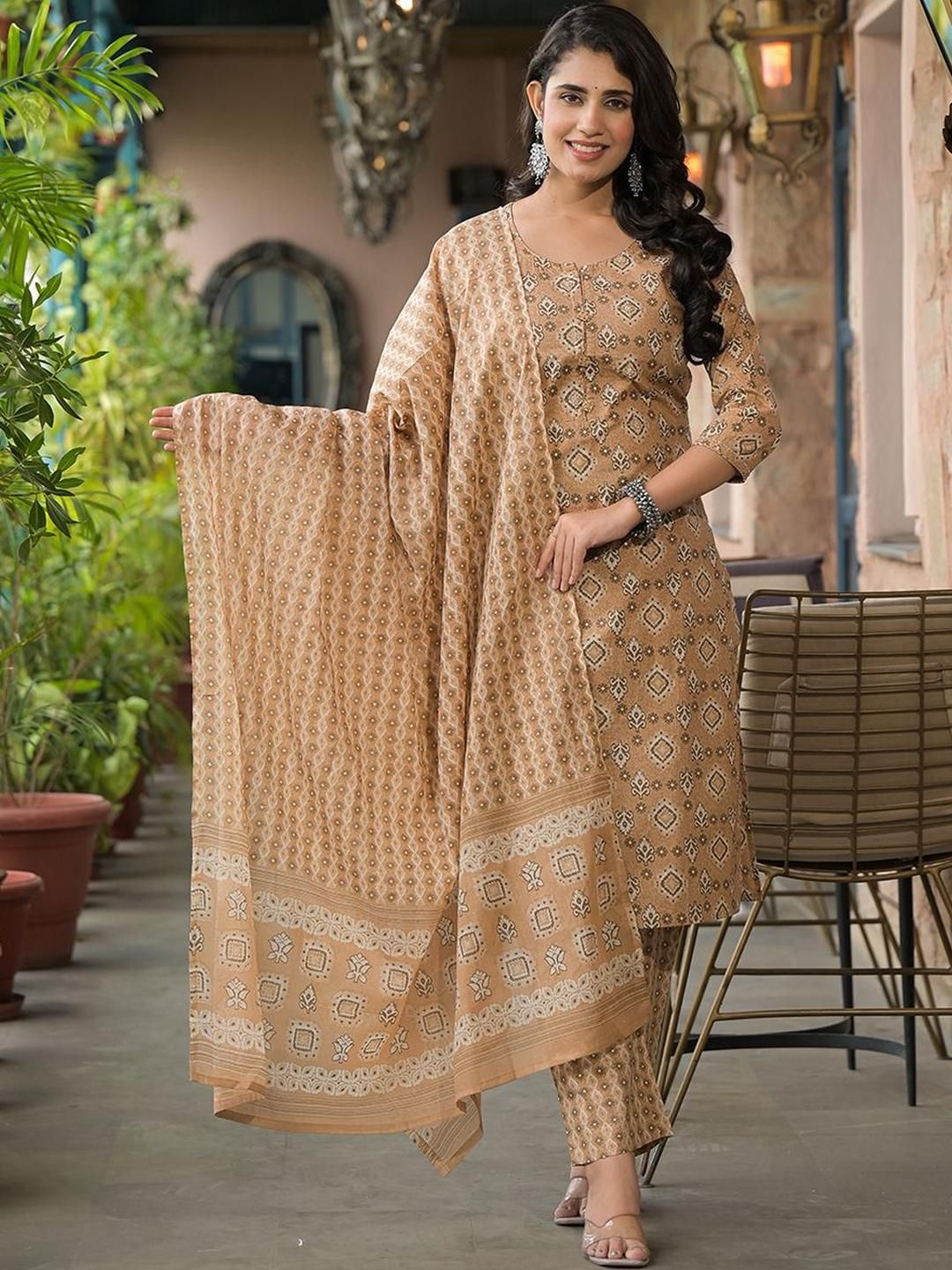 KALINI Women Brown Pure Cotton Kurta Sets