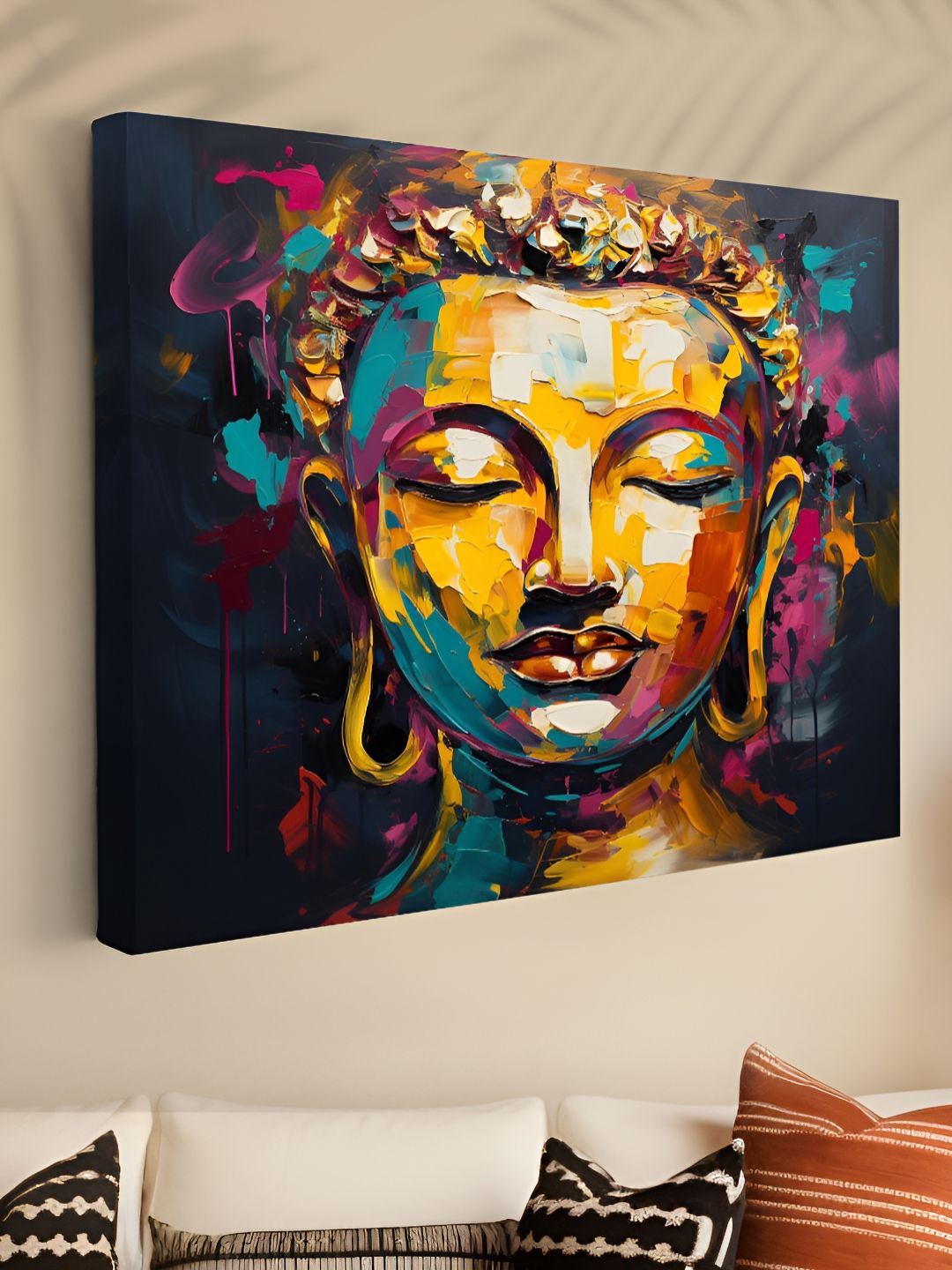 Aura Black & Yellow Buddha Printed Canvas Wall Art-picture-31