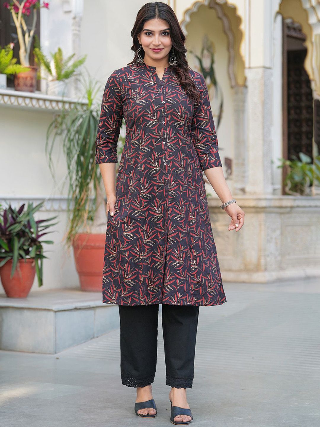 Pistaa Women Floral Printed Regular Pure Cotton Kurta with Palazzos-picture-13