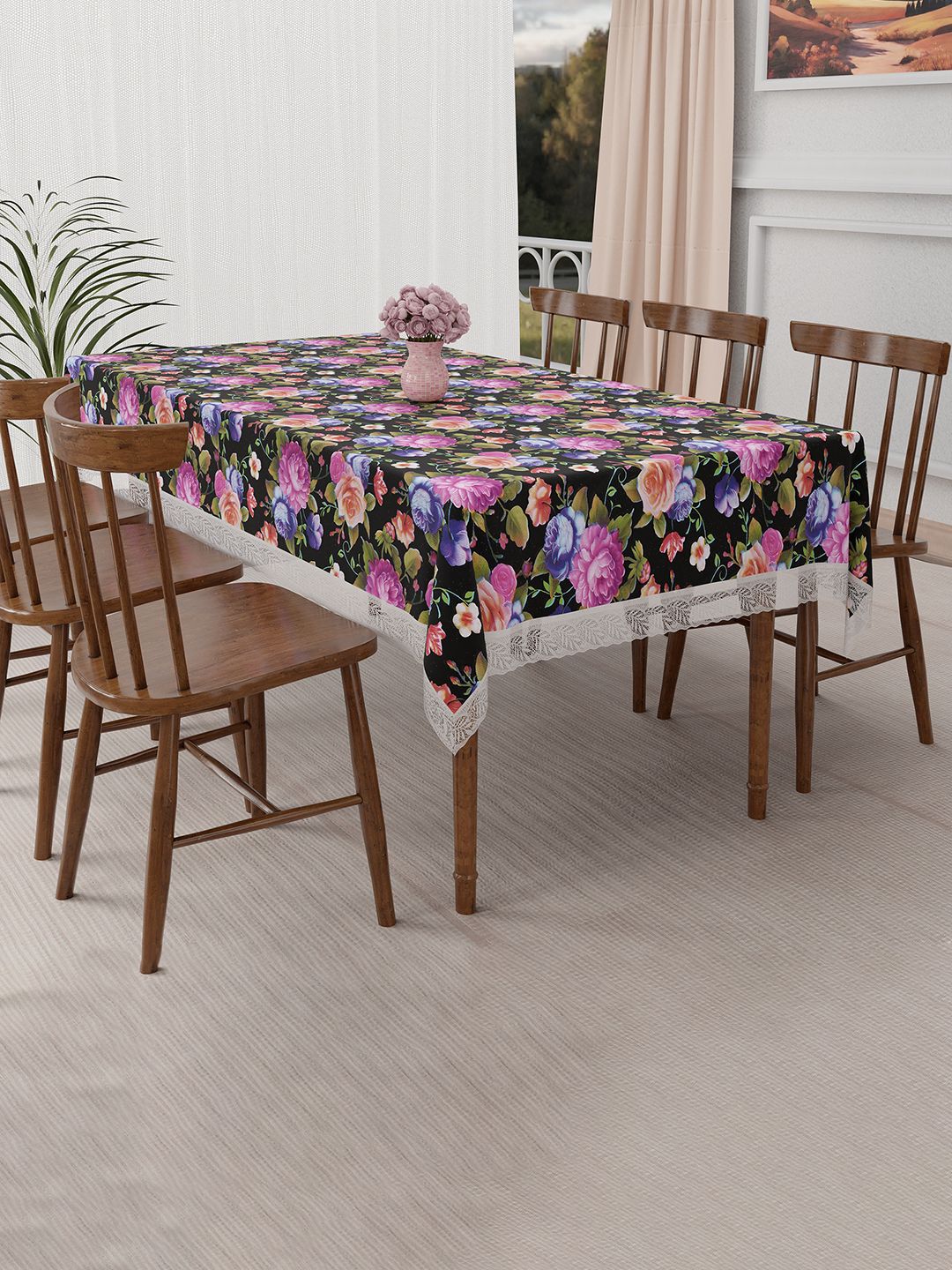 Kuber Industries Black & Purple Floral Waterproof 6-Seater Rectangle Table Cover-picture-30