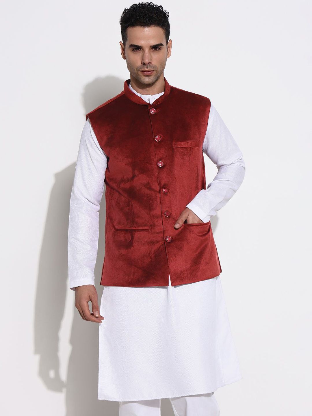 SHOWOFF Slim-Fit Velvet Nehru Jacket-picture-25