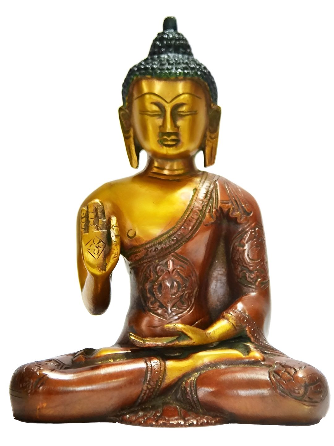 Exotic India Brown & Gold Toned Buddha Brass Idol Showpiece-picture-22