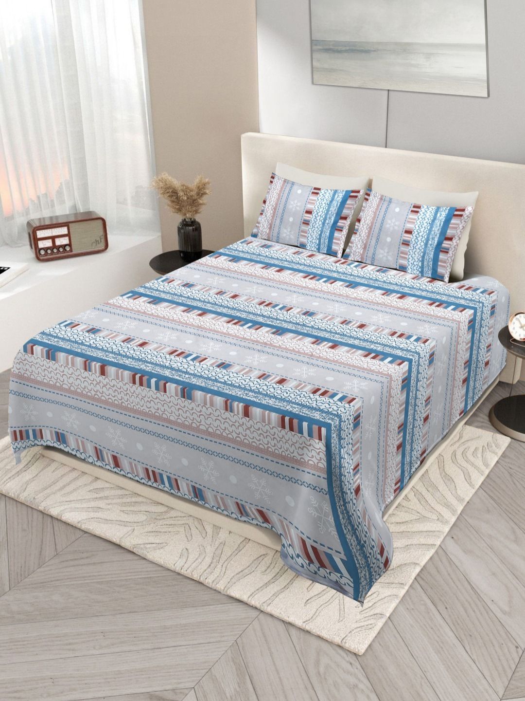 Nivasam Pindrop Grey & White Printed 200 TC King Bedsheet Set 2.28m x 2.54m-picture-25