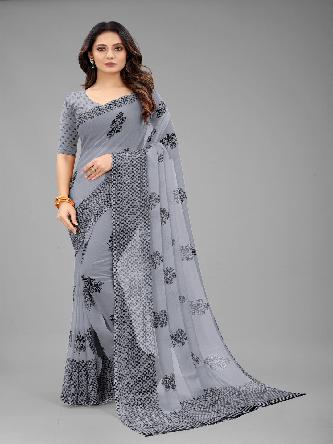 nisha creation Floral Prined Pure Chiffon Maheshwari Saree-picture-44