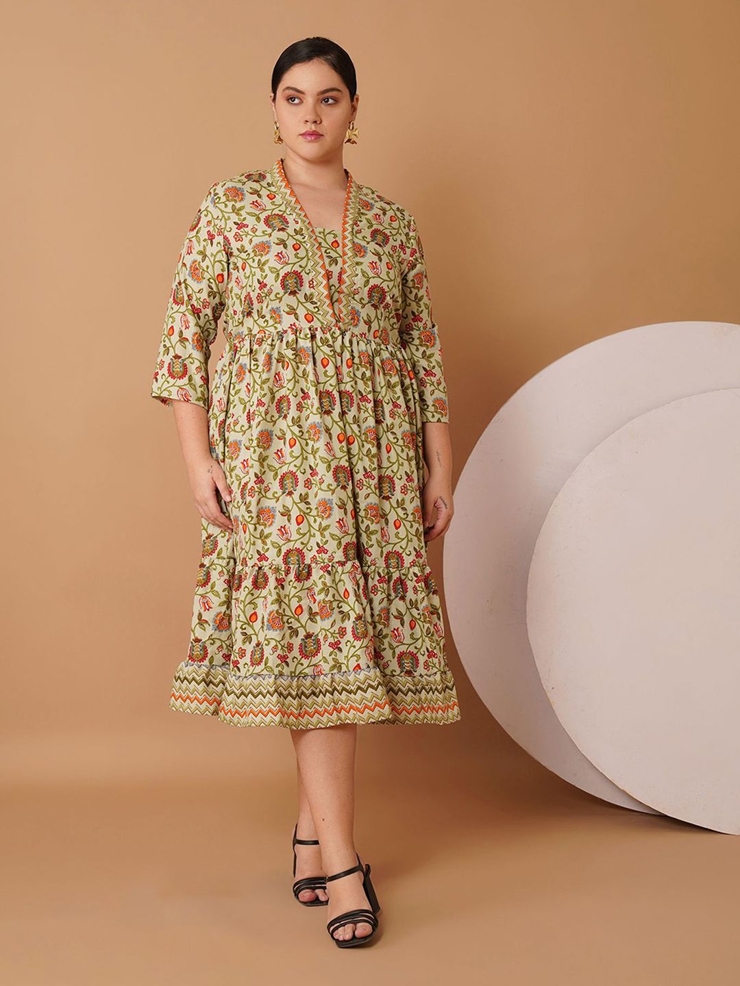 Sztori Women Floral Printed Cotton Fit & Flare Midi Dress-picture-36