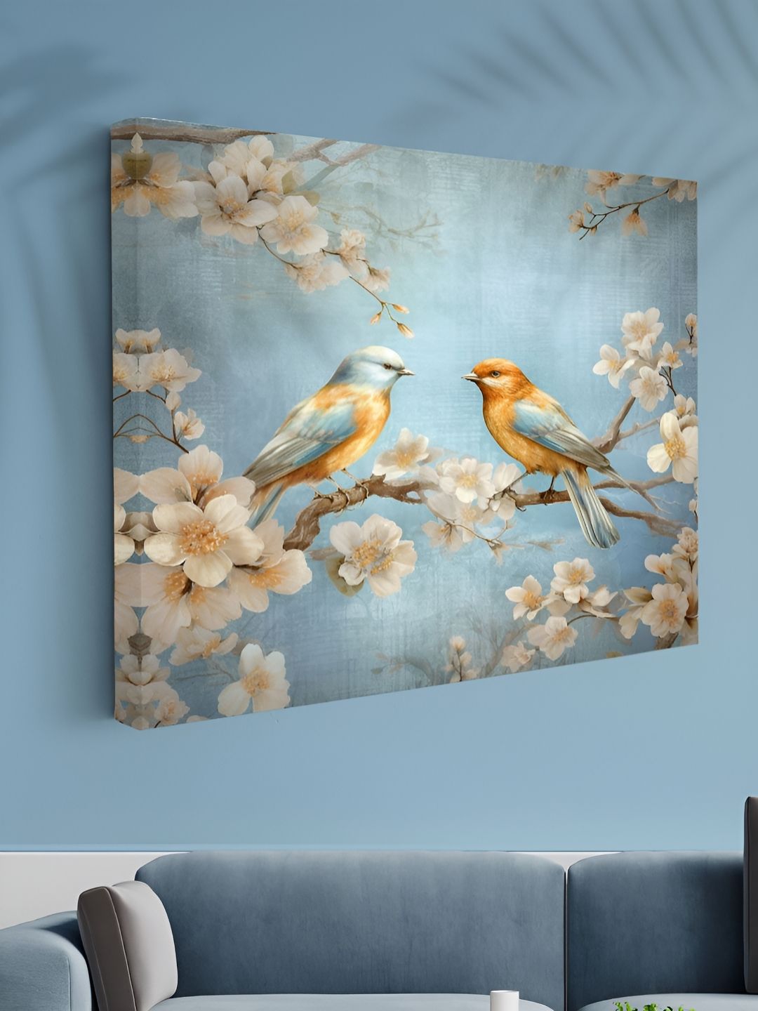 Aura Blue & Orange Colored Birds Printed Canvas Wall Art-image-34