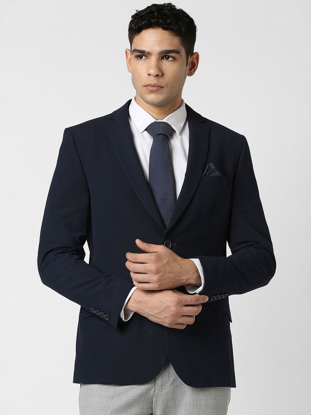 van heusen V Dot Self Designed Notched Lapel Collar Slim-Fit Single Breasted Blazer-picture-15