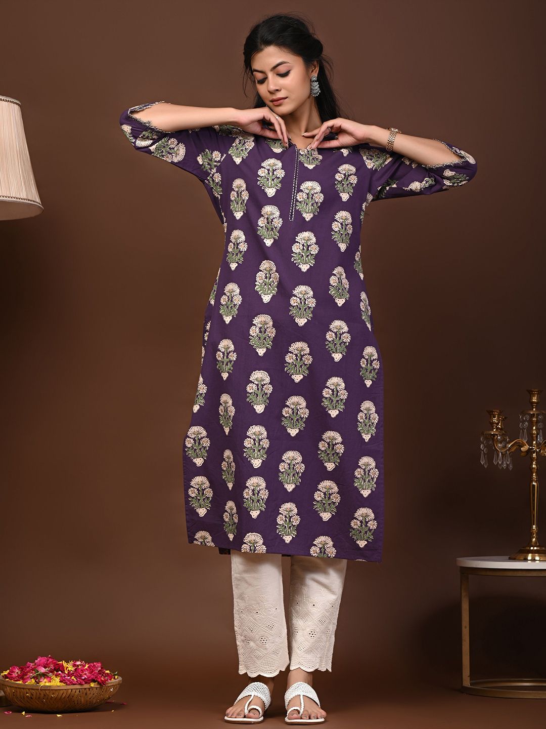Rimeline Women Floral Printed Festive Cotton Straight Kurta-picture-23