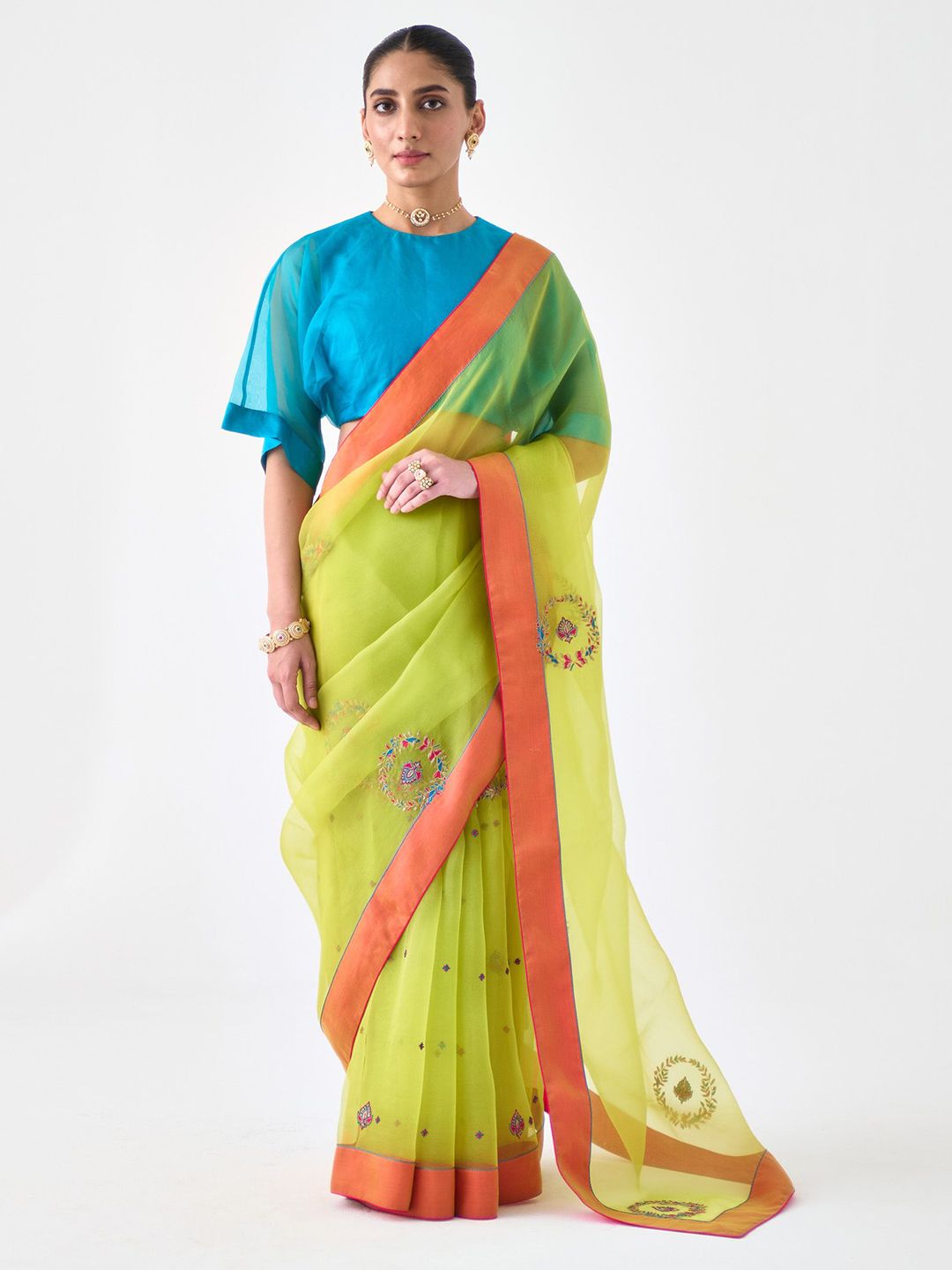 JANKI INDIA Ethnic Motifs Embroidered Organza Saree-picture-16